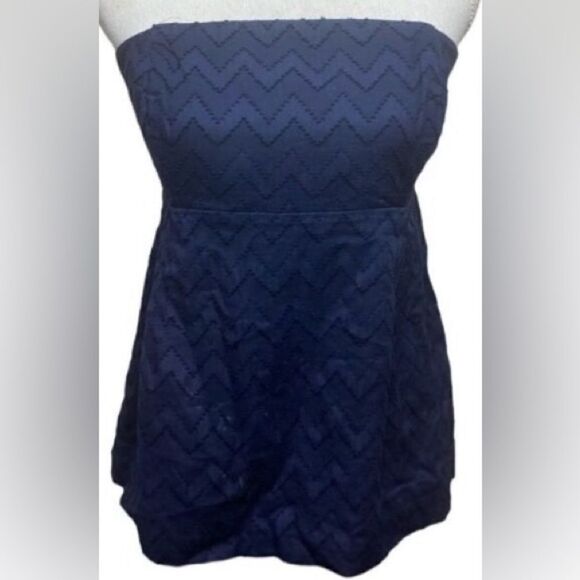 Vineyard Vines Women's Navy Blue Chevron Strapless Tube Corset Top Size 8 - Picture 1 of 4